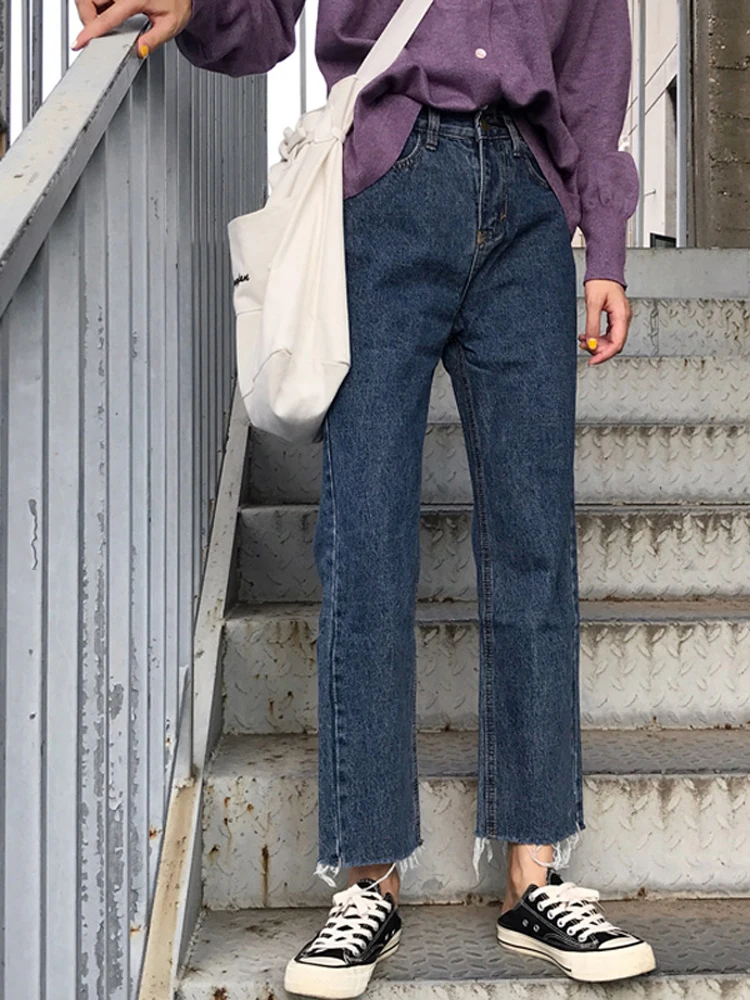 

WAVSIYIER korean style denim pants women jeans woman 2020 autumn winter vintage high waist Streetwear Denim Trousers solid lady
