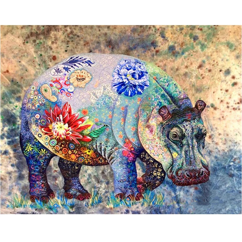 

Full Square/Round Drill 5D DIY Diamond Painting "Colored Hippo" 3D Rhinestone Embroidery Cross Stitch 3D Home Decor Gift