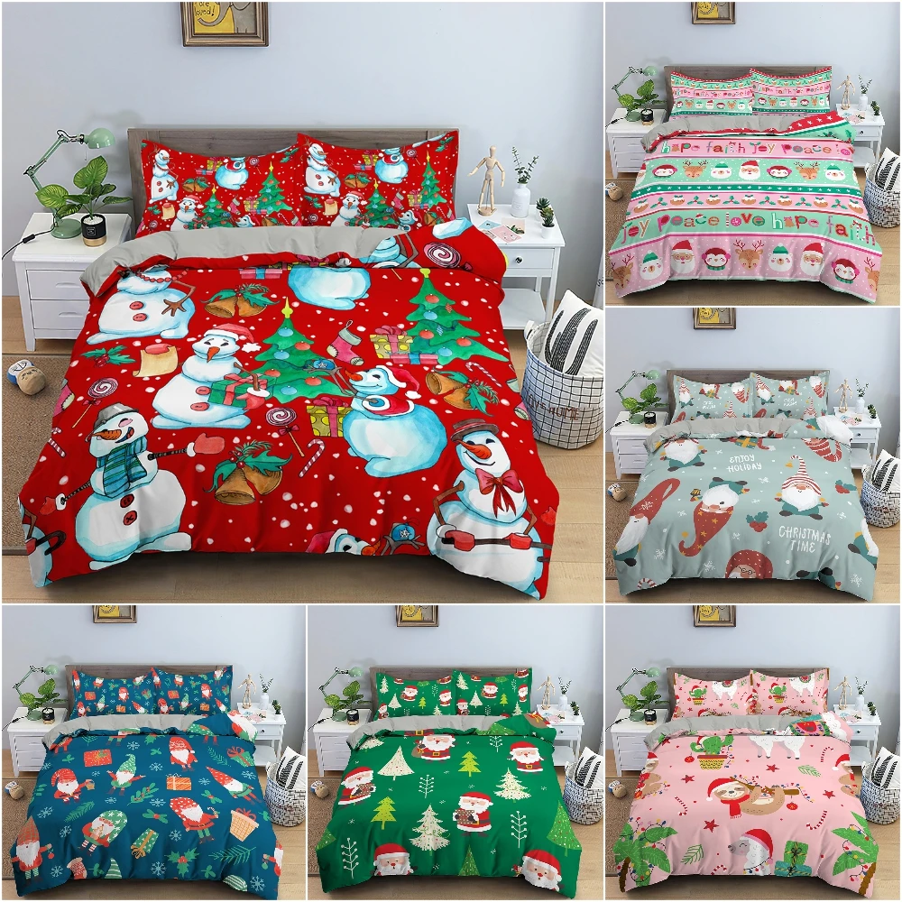 3D Xmas Snowman Duvet Cover Set Luxury Christmas Pattern Bedding Set Quilt Cover For Bedroom Twin Queen King Bedclothes 2/3Pcs