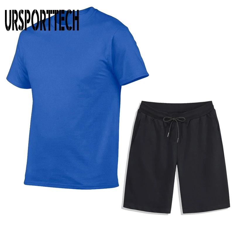 

Summer Men Tracksuit Two Pieces Sets Solid Casual Men Set 2 Pieces Man Suit Sportswear Short Sleeve T-shirt Shorts Joggers Sets