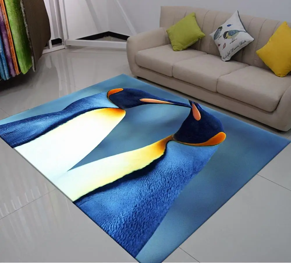Мягкий большой ковер с 3D принтом пингвина для спальни современный нескользящий