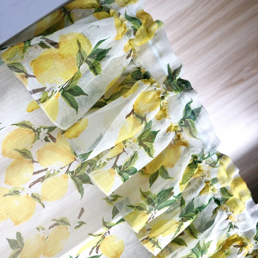 Полузанавеска с желтым лимоном двухслойная плиссированная прозрачная Тюлевая