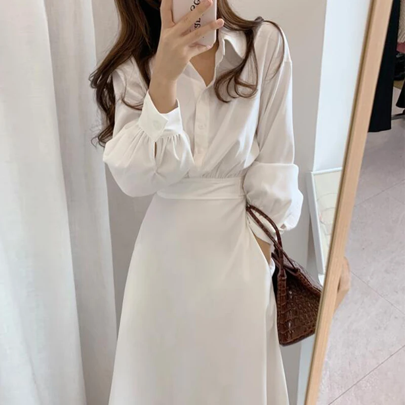 Женское однобортное платье макси модная одежда в Корейском стиле с лацканами и