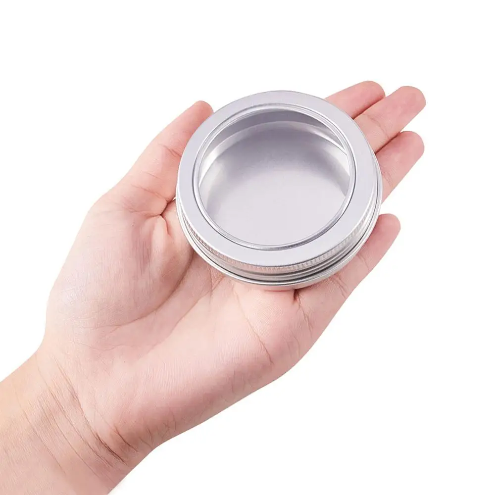 30pcs 150ml Round Aluminium Tin Cans Jewelry Beads Storage Containers Portable Cosmetic Cream Sample Jar with Clear Window