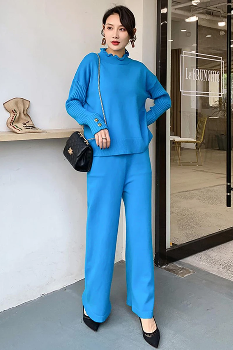 

2020 fashion Ladies Thick Warm Turtleneck Women Sweater + Drawstring Harem Pants Winter Jogging Outfits D525
