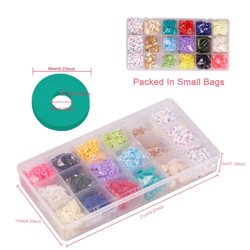 

H9ED Garment Accessory Flat Round Beads Colourful Polymer Clay Beads Pony Large Hole Cube Square Loose Spacer Craft Gift