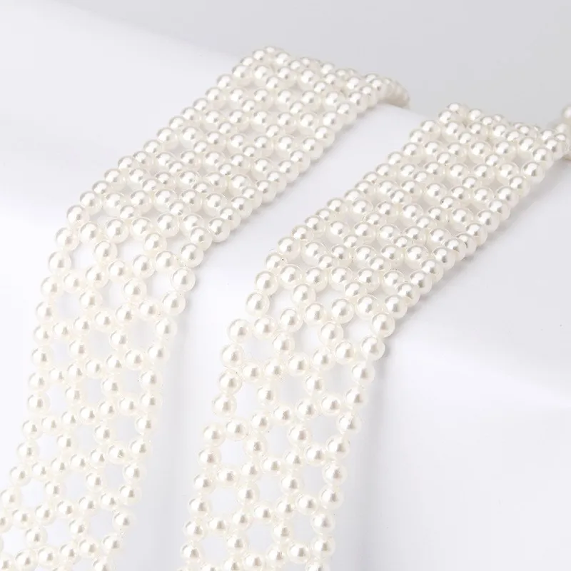 2021 Luxury Fashion Elegant Lady Pearl Waist Belts Elastic Pearl Chain Belt for Women Waist Decoritive Girls Dress Crystal Strap images - 6