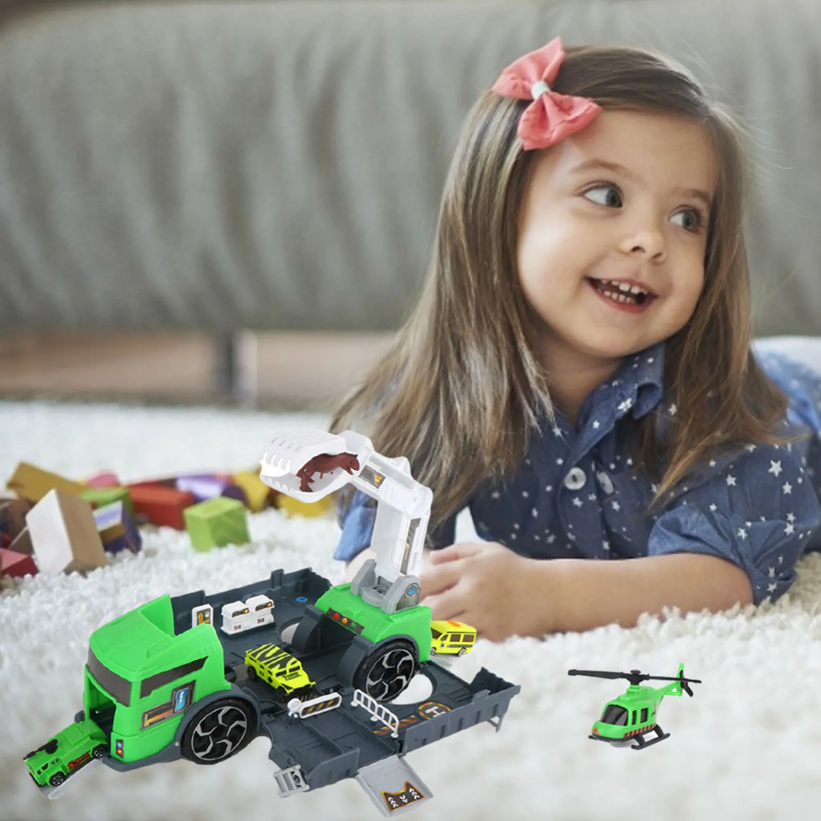 

DIY Storage Tractor Toy Children's Large Dinosaur Inertial Parking Lot Toy Set To Send A Car Dinosaur Model