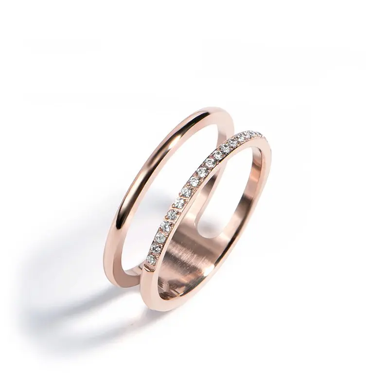18KGP кольца из титановой стали с фианитами цвета розового золота модные ювелирные