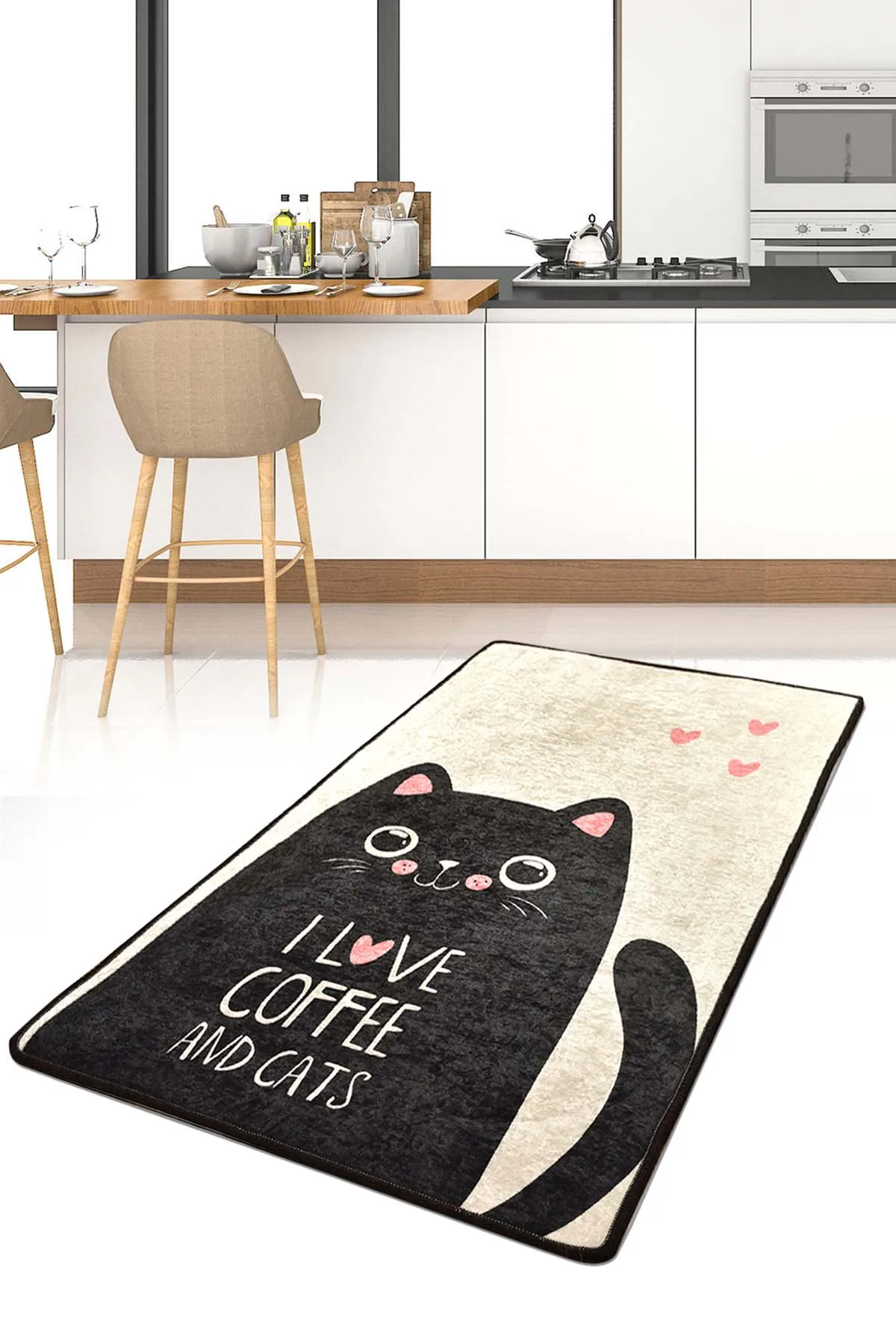 

С надписью «I Love Cats Кухня ковер для гостинной Спальня ковер противоскользящим коврик черный, Белый Цвет Прямоугольник Ковер с изображением ...