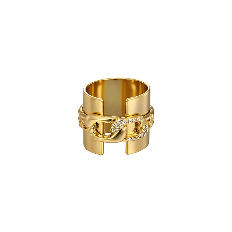 

Boonee Original Design Rhinestone-Encrusted Chain Wide Metal Ring Personality Fashion Ins Index Finger Ring Female Fashion