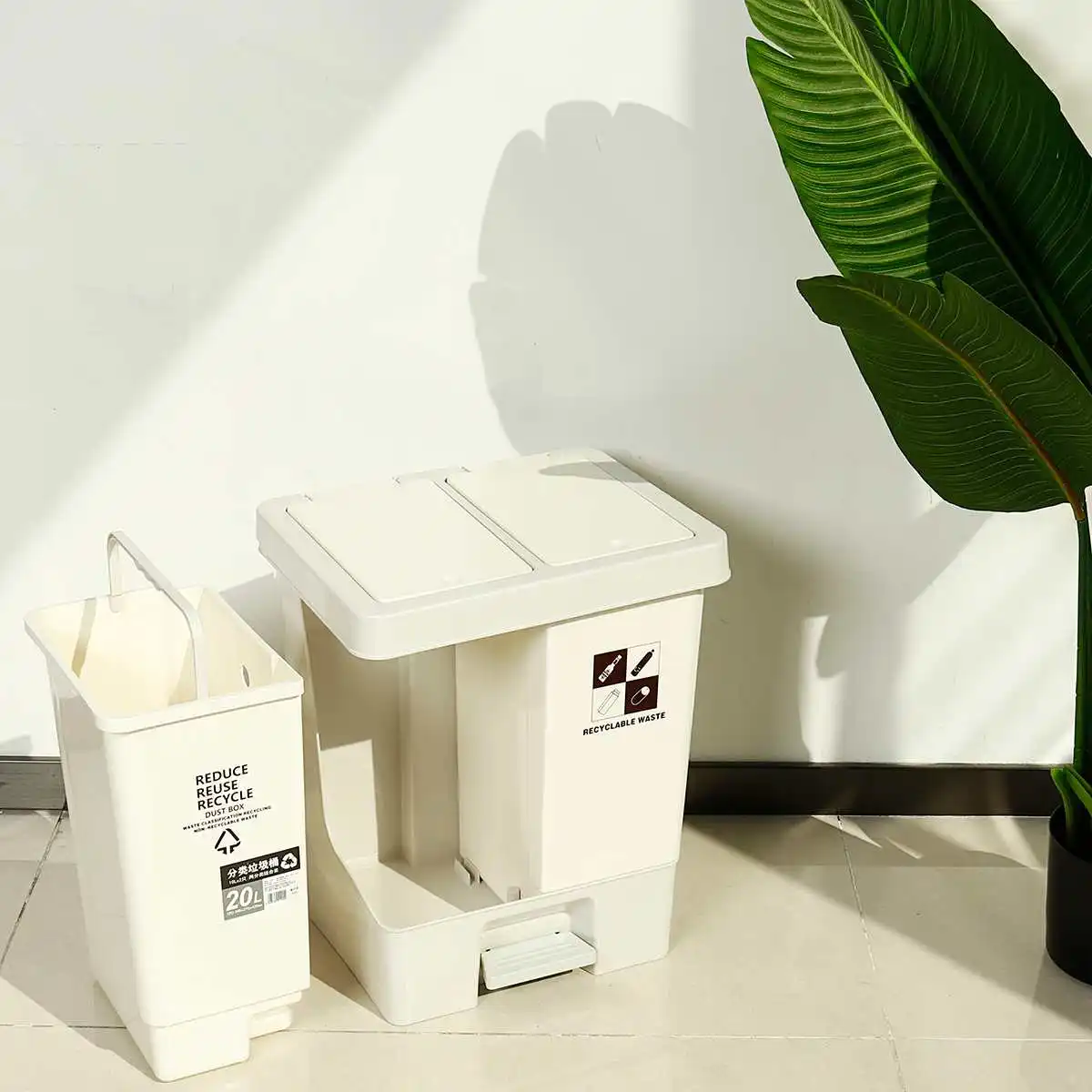

Dry And Wet Separation Garbage Can Rubbish Bin 2-Compartment Recycle Bin Kitchen Trash Can Dustbin Waste Bin For Kitchen 20L