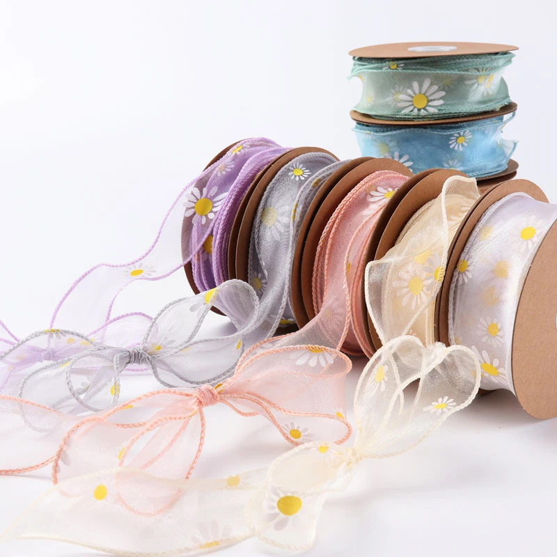 

10 Yard High Grade Little Daisy Pattern Ribbon Gracefull Fish Tail Gift Decoration Bow Ribbons