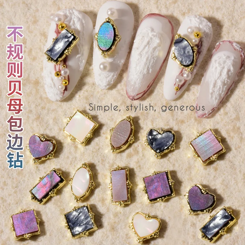 

Japanese alloy jewelry ins wind mother of pearl magic color metal edge new net red special-shaped magic color nail decoration