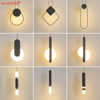 nordic minimalist black ring pendant lamp with long wire dimmable led ceiling hanging light for bedside decor lamp