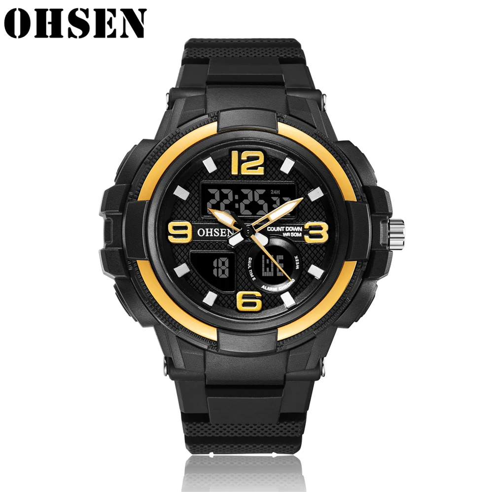 

OHSEN Men Military Sport Wrist Watch Top Luxury Quartz Waterproof Dual Time Male Analog Clock Digital Watches Relogio Masculino