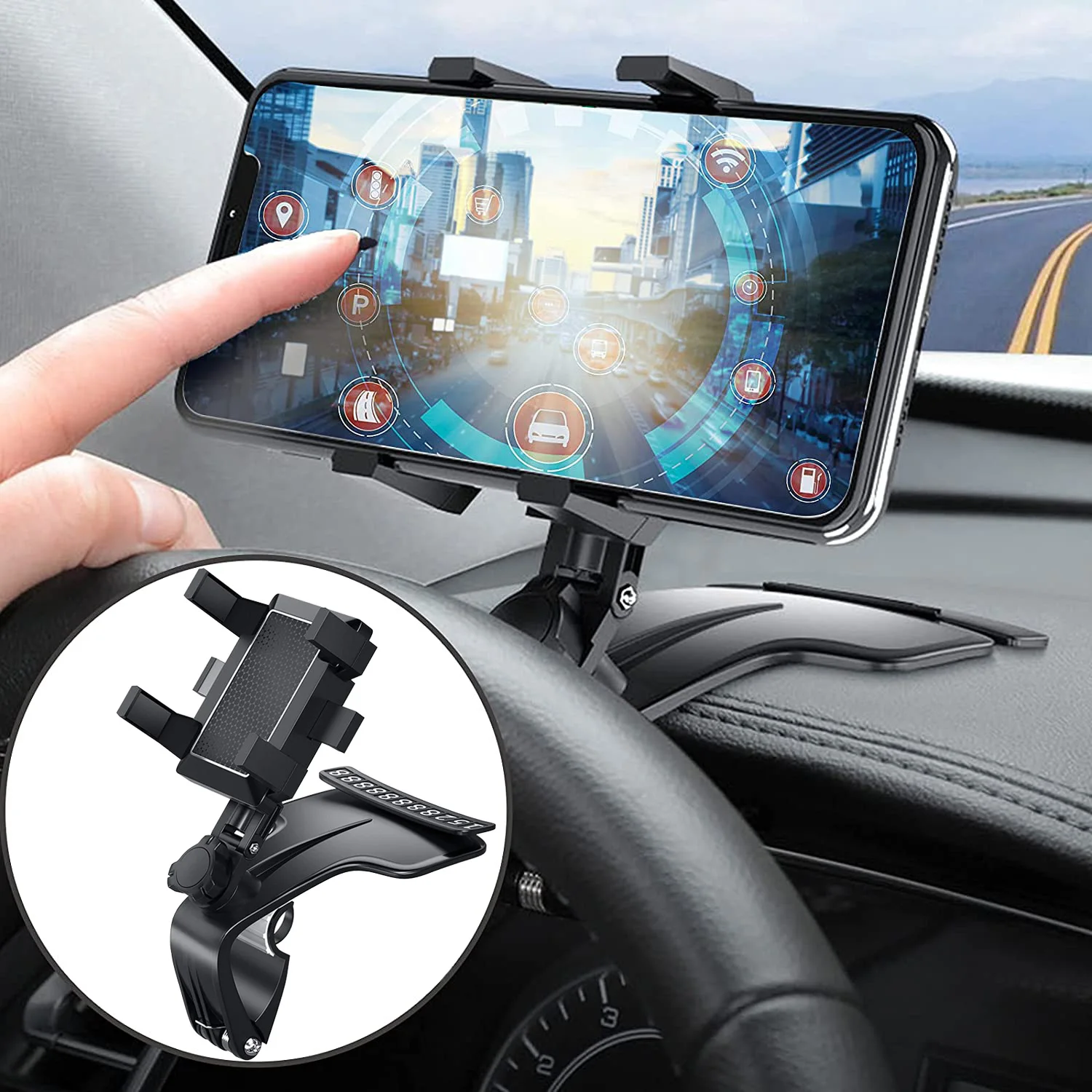 Car Phone Mount 360 Degree Rotation Dashboard Cell Phone Holder for Car Clip Mount Stand Suitable for 4 to 7 inch Smartphones