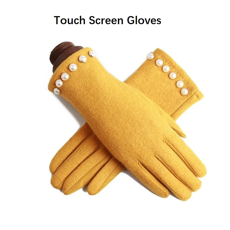 

New Autumn Winter Vintage Pearl touch screen Gloves For Women Suede Keep Warm ll Cycling Fashion Elegant Gloves