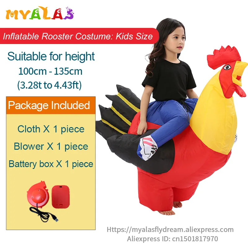 Kids Rooster Пурим ковбой, наездник, лошадь, надувной костюм на Хэллоуин, карнавал, единорог, динозавр, утка, пчела, петух, косплей костюм для детей, взрослых - Цвет: Kids Rooster