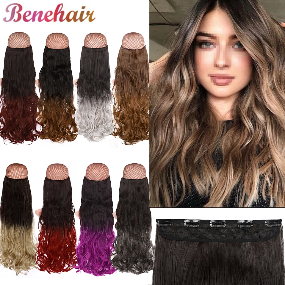 

Benehair 23inch 9 Colors Curly Clip In One Piece Synthetic Hair Extensions Heat Resistant Ombre Hairpiece For Women