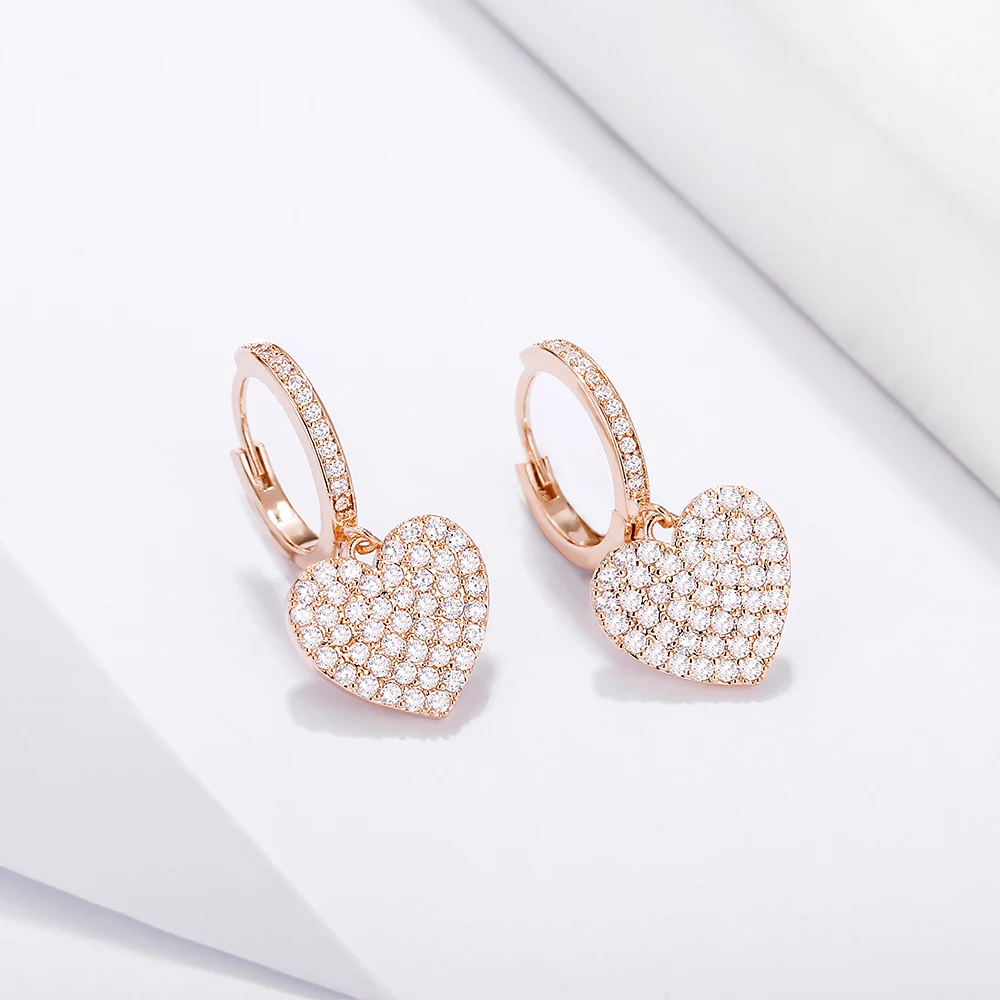 

New High Quality Heart Earrings Gold Color Trendy Love Charm Fashion Jewelry CZ Drop Earring Cute Gifts For Women Accessories