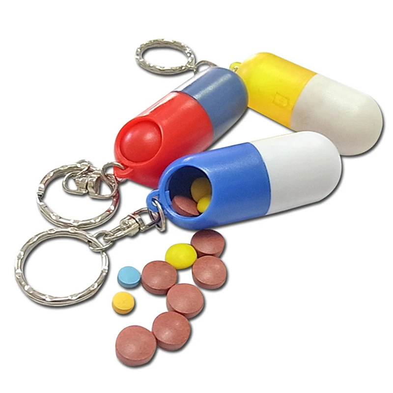 

Portable Creative Mini Capsule Pill Box Case Cache Drug Holder Container Key Chain Keychain Keyring Stash Medicine Health Care