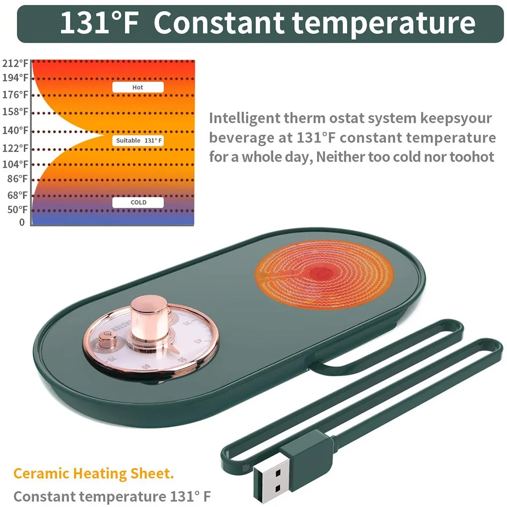 Calentador de tazas de caf&eacute; USB, calentador de tazas de t&eacute; el&eacute;ctrico port&aacute;til, estera de taza de agua para el hogar y la Oficina,-5