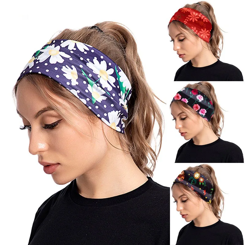 

New Woman Print Wide Hair Bands Stretch Bandana Headwear Girl Hair Accessories Elastic Hair Band Scarf Hairband