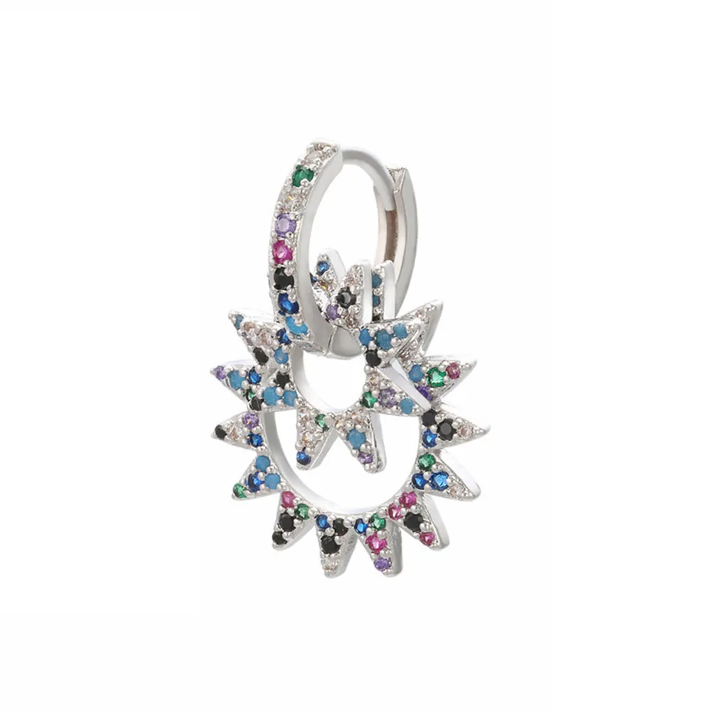 MB007-BSilverRainbow Маленькие серьги-кольца для женщин, многослойная серьга с шестерней, с заклепками, радужные CZ ювелирные изделия, золотой, серебряный цвет, круглые обручи, 1 штука - Окраска металла: MB007-BSilverRainbow