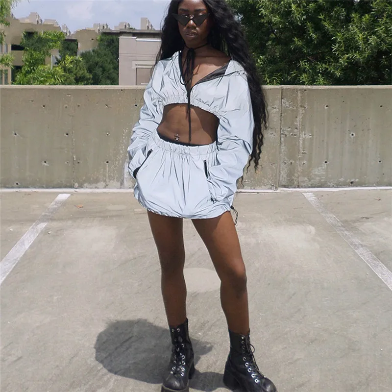 Женская Светоотражающая толстовка на молнии с длинным рукавом пуловер капюшоном