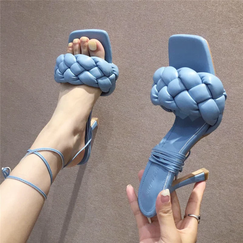 Женские мюли на каблуке 9 см синие туфли без задника роскошные брендовые