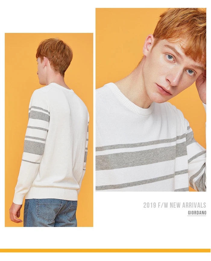 Giordano мужские свитера контрастный Crewneck трикотажный пуловер Хлопок легкий стретехи Blusa De Frio Masculino 31059802