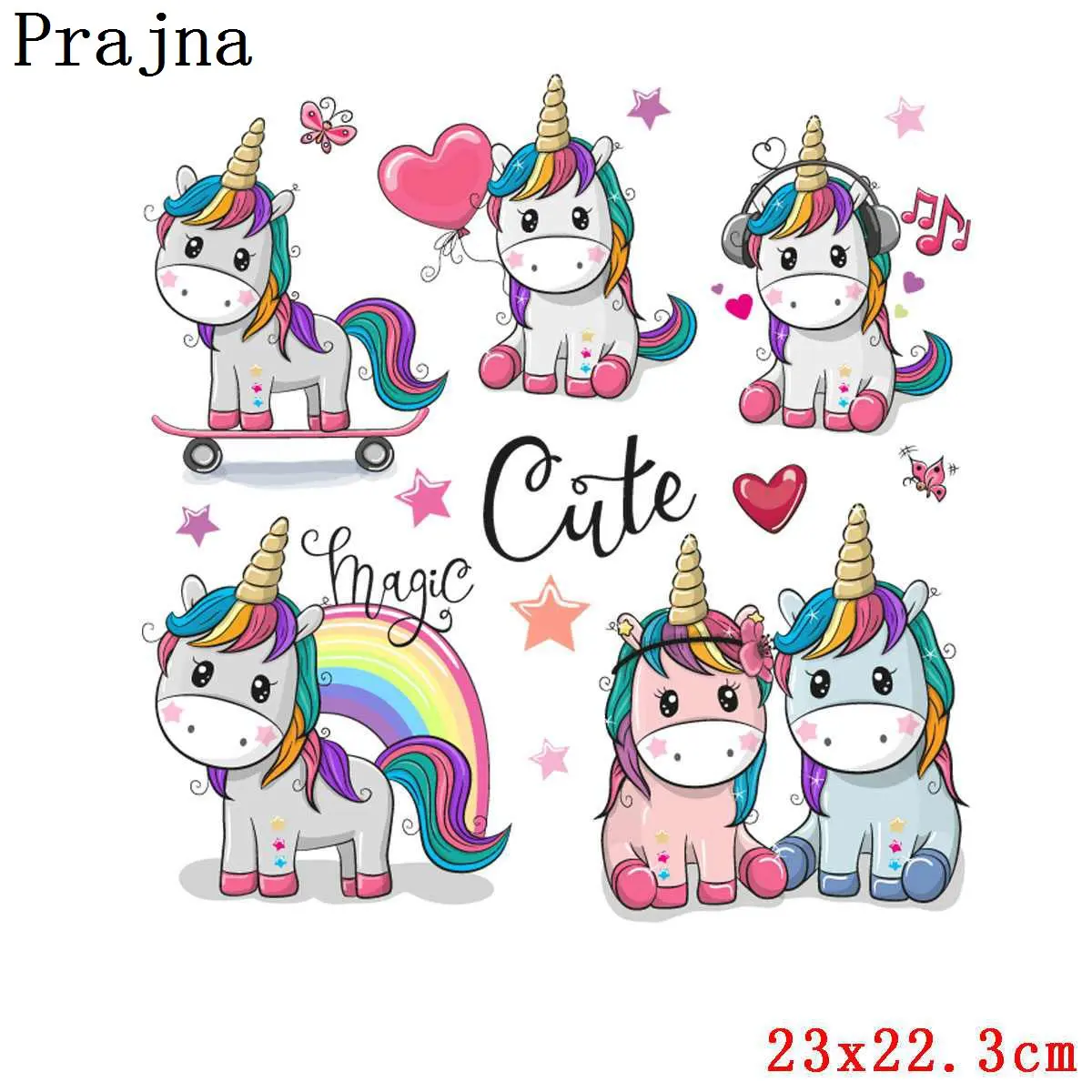 Термонаклейки с изображением мультяшного единорога в стиле хиппи термоклейкие