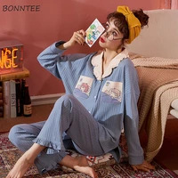 pajama sets women oversize 3xl soft fall lovely korean fashion pregnant ladies homewear long sleeve chic femme pijamas sleepwear