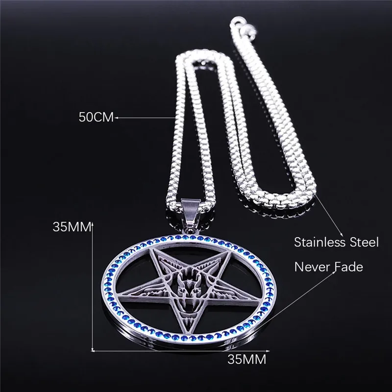 

Large Talisman Baphomet Crystal Stainless Steel Necklace Goat Jewerly Satanic PIN Lucifer Patch acero inoxidable joyeria N4830S0