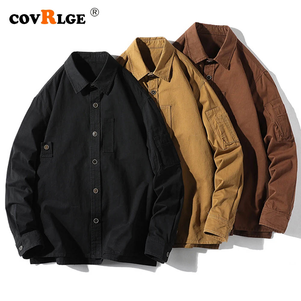 

Covrlge Men's Casual Cardigan New Loose Long-sleeved Korean Lapel Spring Autumn Solid Color Coat Men Clothing Streetwear MCL320