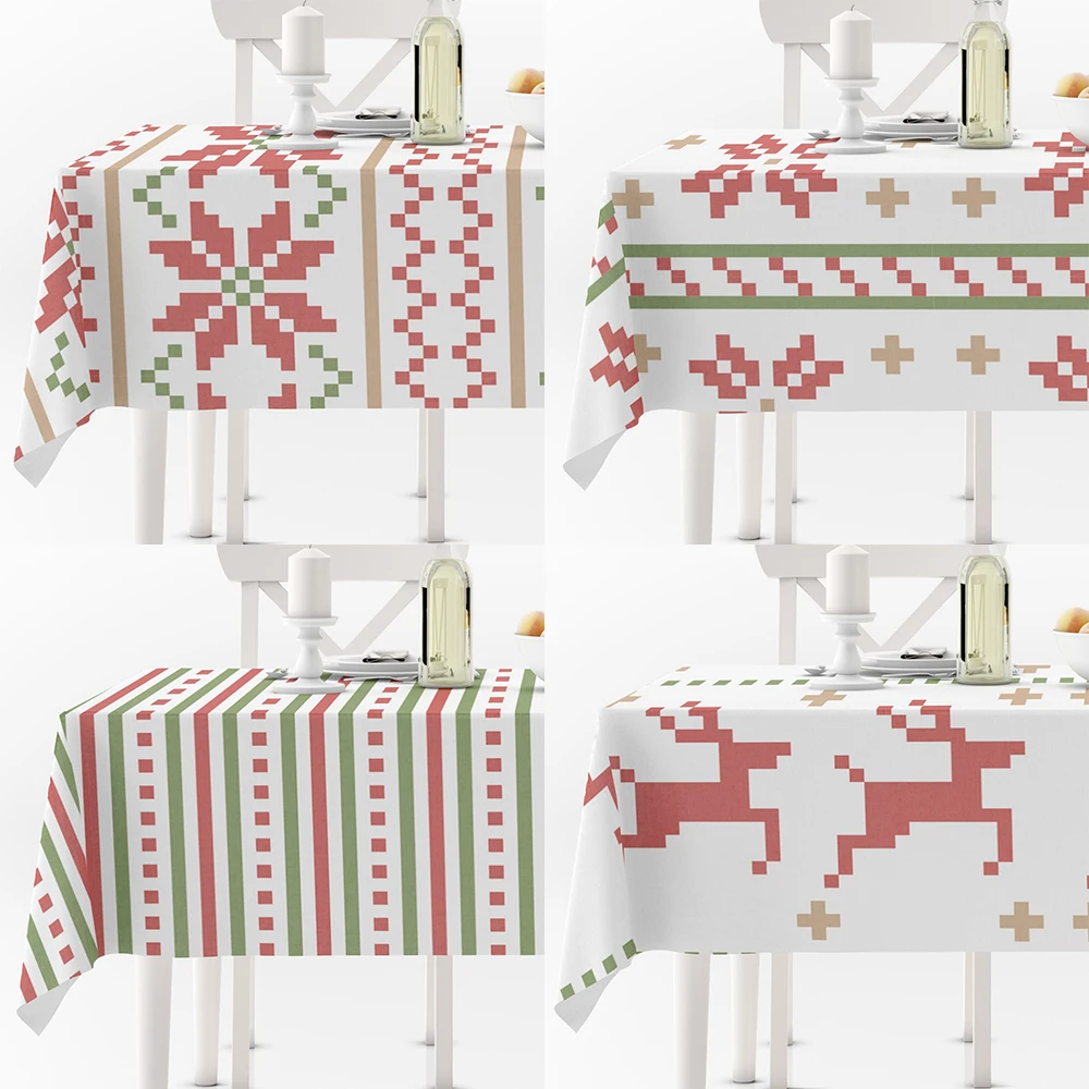 

Christmas Tablecloths Coffee Table for Living Room Outdoor Rectangular Plaid Geometric Waterproof Anti-stain Party Decoration