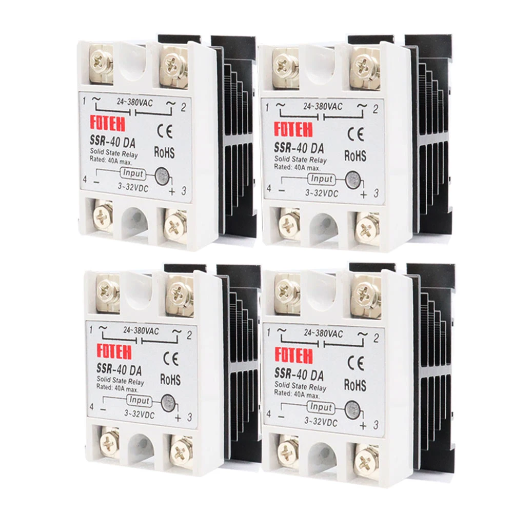 

Однофазное твердотельное реле, 4 шт./лот, SSR-40DA DC управление, AC SSR с черным корпусом, Однофазное твердотельное реле