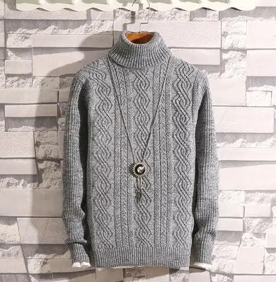 Light Gray KUANGNAN, однотонный полосатый свитер с высоким воротником, Мужской пуловер, свитер, Мужское пальто XXXL, Осень-зима, свитера - Цвет: Light Gray