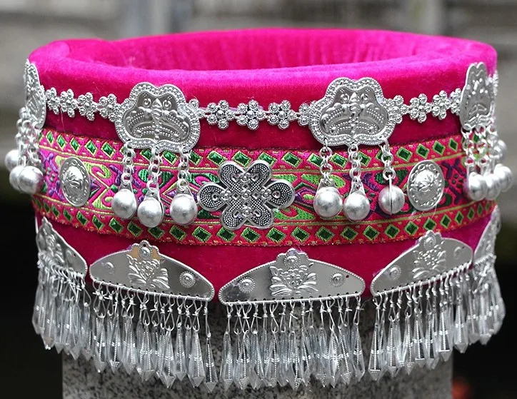Шляпа hmong miao Ювелирные изделия Китайский народный танец аксессуары для волос Miao шляпа этническое миноритарное представление одежда аксессуары - Цвет: 9