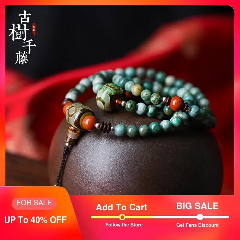 Этнический браслет из бисера зеленый дракон кровь Камень Strand для женщин Длинная