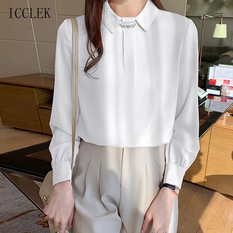 2021 Summer Ladies Chiffon Shirt One-Piece Korean Fashion Stand-Up Collar Pullover Office Ladies Shirts Casual Solid Blouse
