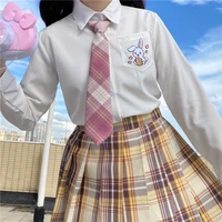 women blouses shirt 2021 long sleeve white printing rabbit lapel short sleeve with tie bow korean jk style female shirts blusas