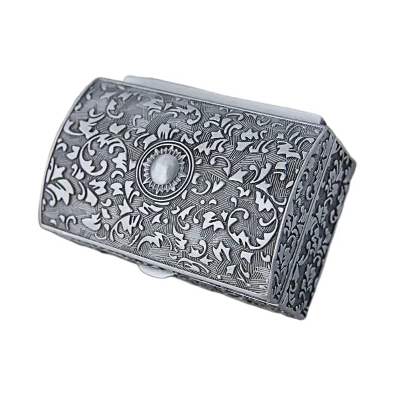 

Vintage Metal Jewelry Box Small Trinket Storage Organizer Box Chest Ring Case for Girls Women, Tin Color