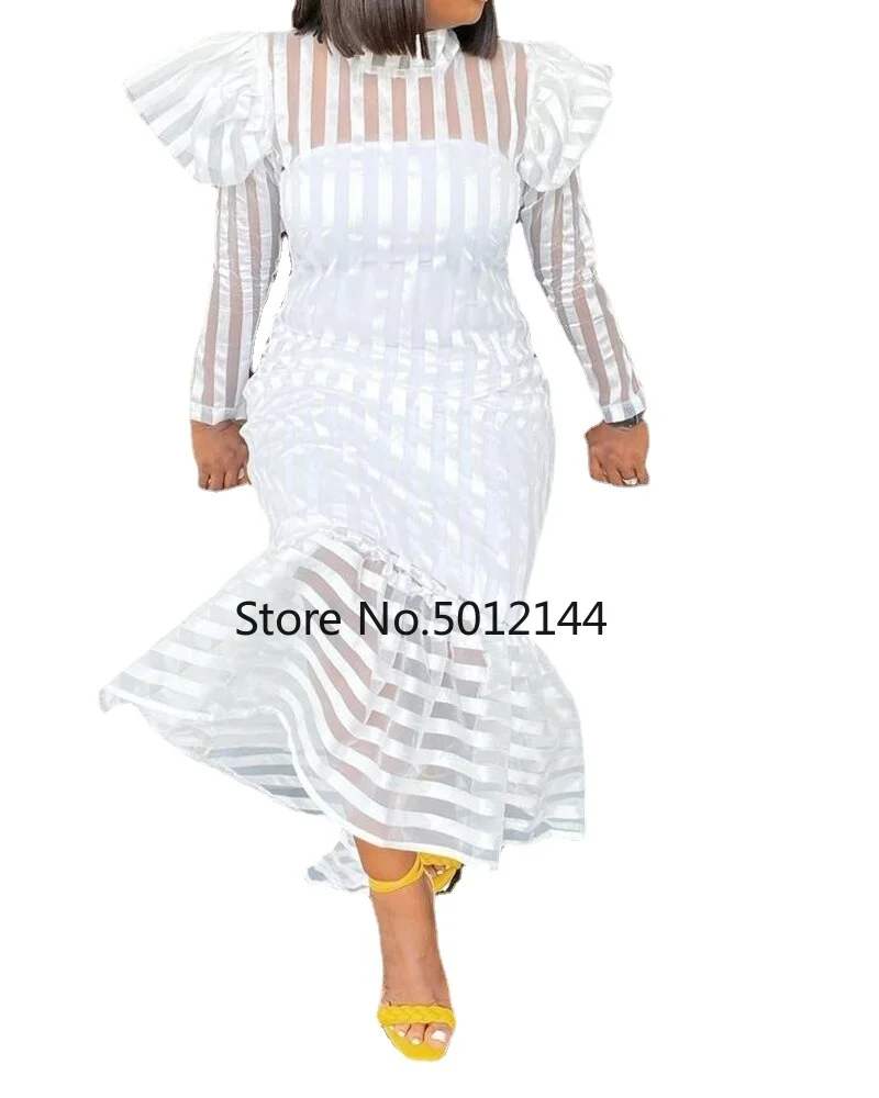 

White African Dresses for Women Summer 2021 New African Women Long Sleeve Dress African Clothes Women