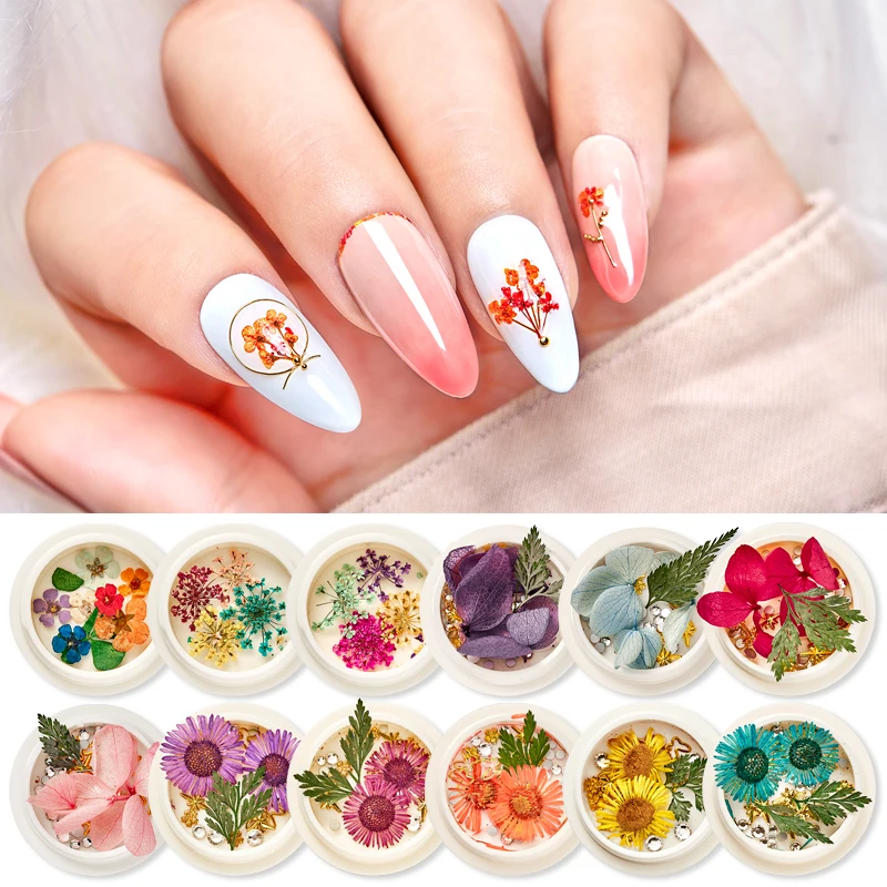1 коробка Натуральные сушеные цветы украшение для ногтей цветочный лист наклейка