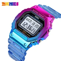 skmei fashion multi color transparent strap ice tough electronic watch female sports chronograph waterproof alarm clock 1622