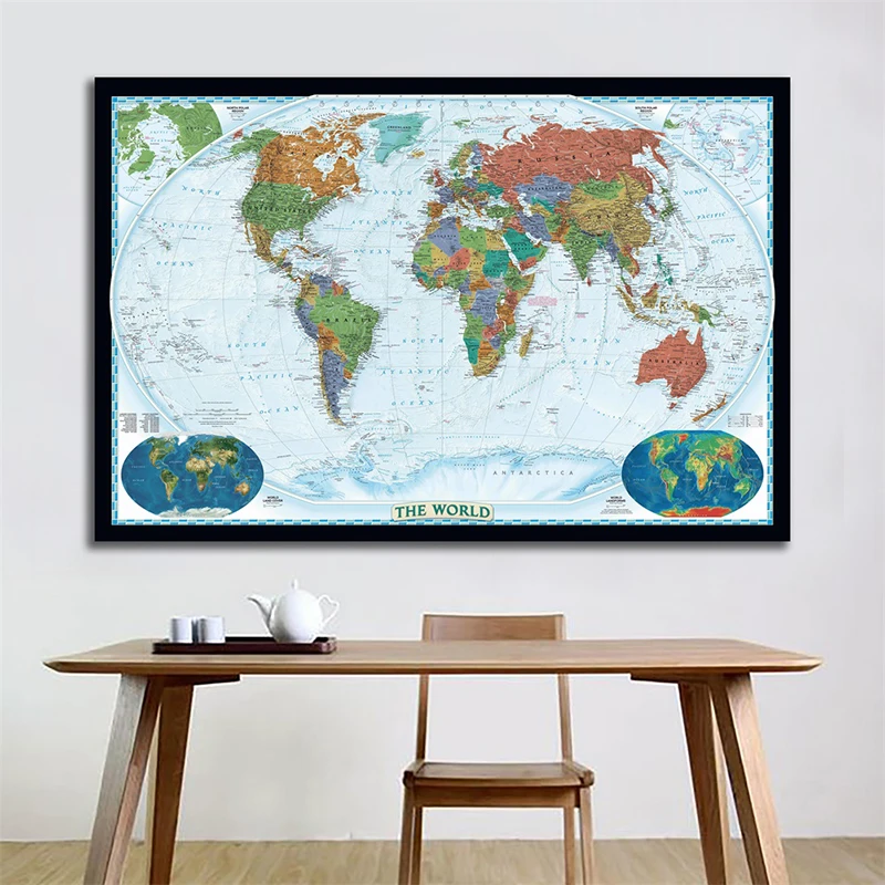 Карта мира с землей и ландшафтами 150x100 см без запаха Карты 