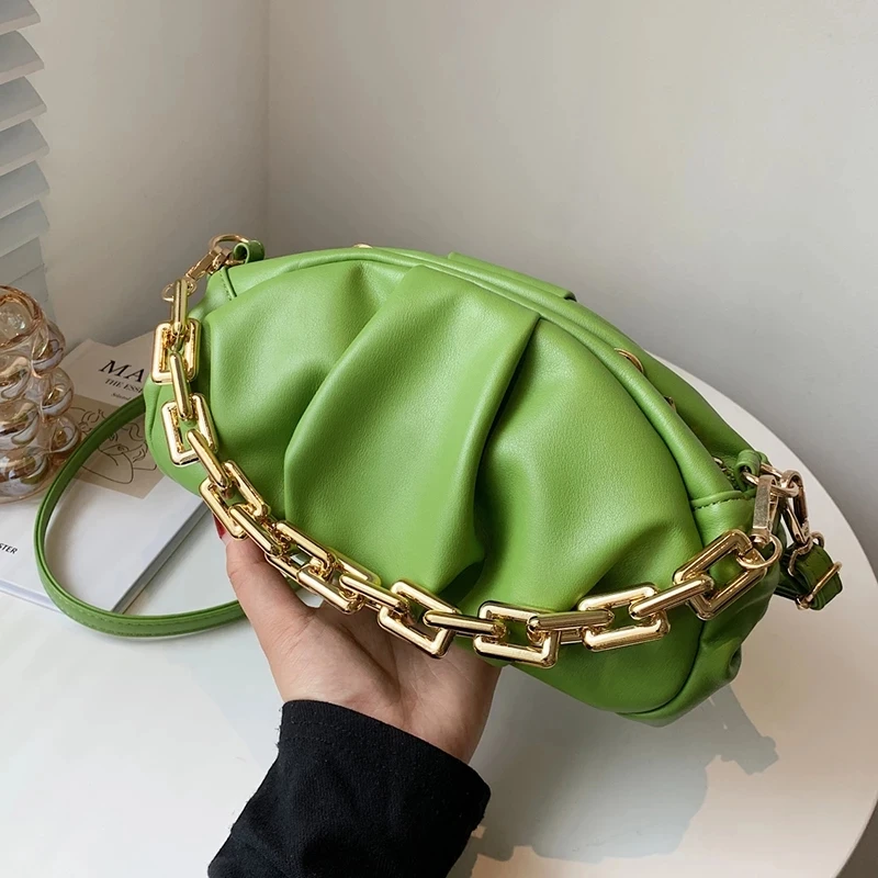 

Thick Chain Folds Small Soft PU Leather Crossbody Shoulder Bag for Women 2021 Designer Clutch Summer Purses and Handbags Female