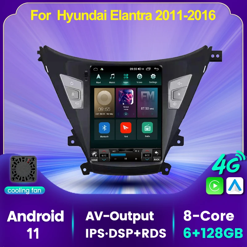 Автомобильный GPS навигатор в стиле Tesla для Hyundai Elantra 2012 I35 Avante MD 2011 2016 Android 11 4G Lte WIFI BT